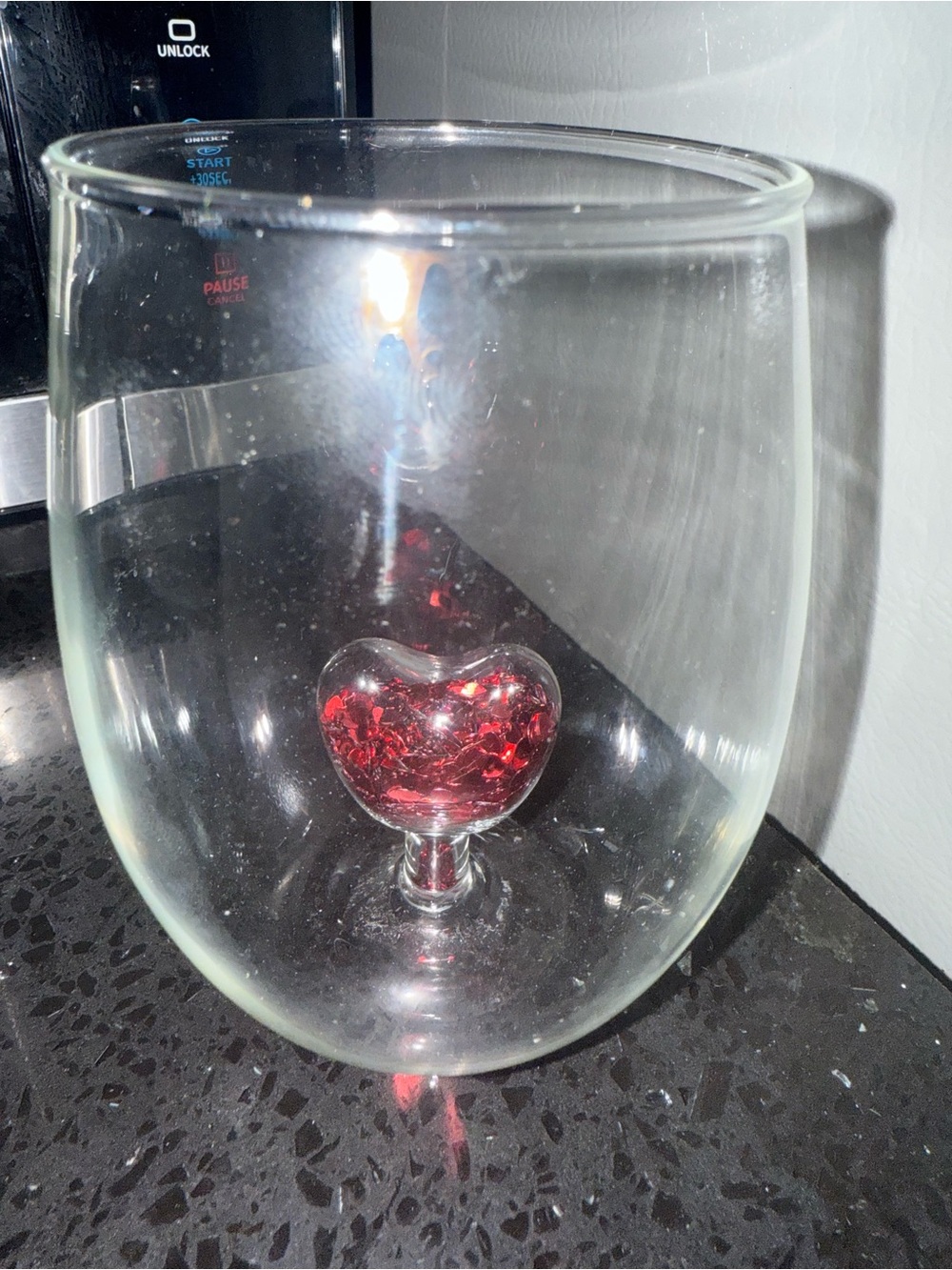 Anthropologie Clear Glass Vase with Red Heart Accent